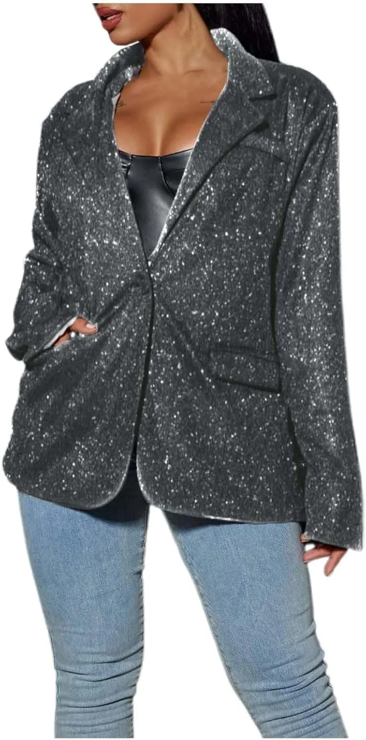 Blazer for Women Button Long Sleeve Pocket Lapel Casual Business Comfortable Solid Color Fashion Lightweight