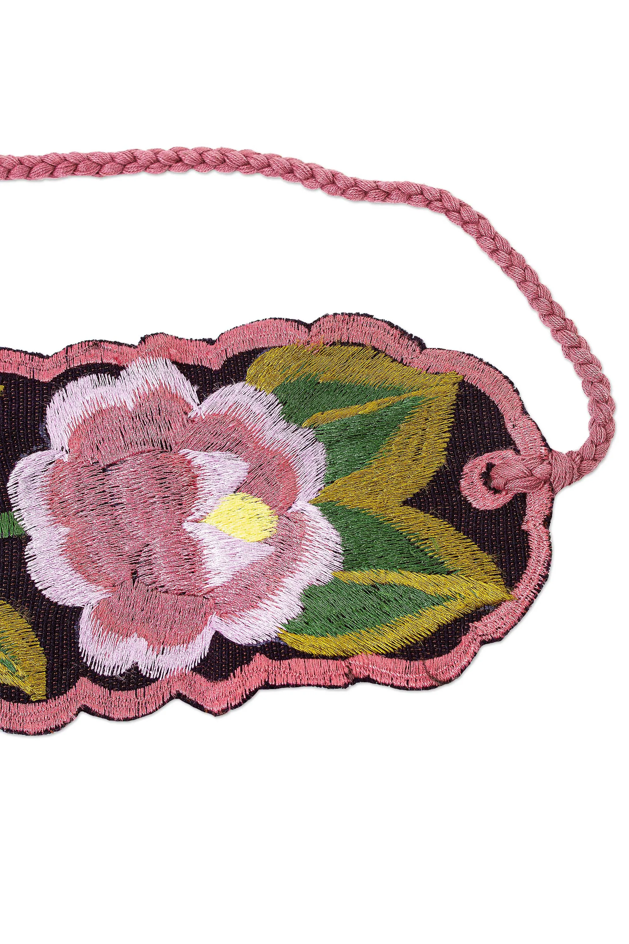 Broad Cotton Hand Woven Wrap Belt with Flowers Chiapas - Flower Wrap | NOVICA