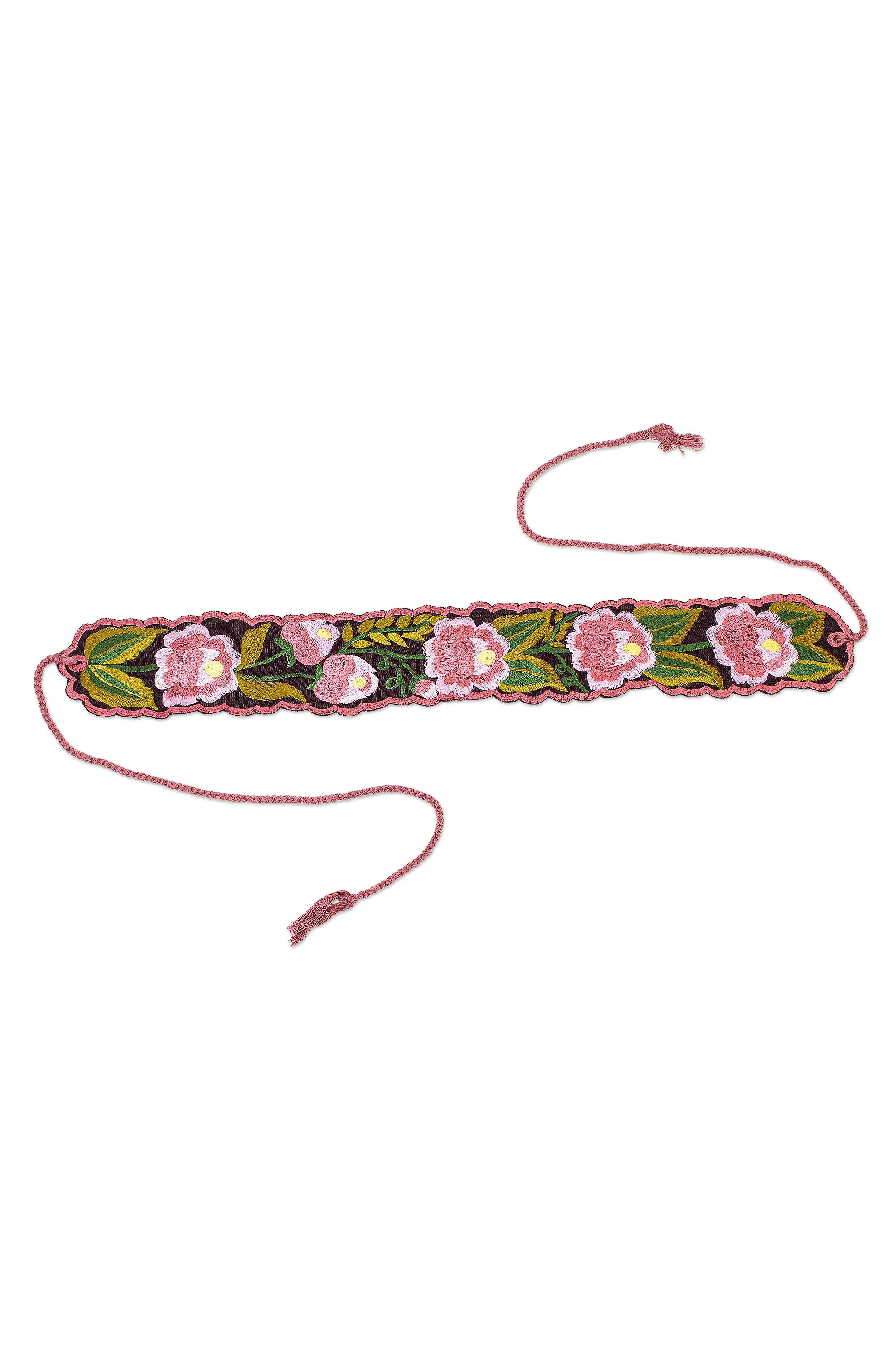 Broad Cotton Hand Woven Wrap Belt with Flowers Chiapas - Flower Wrap | NOVICA