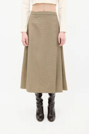 Brown & White Wool Check Wrap Skirt