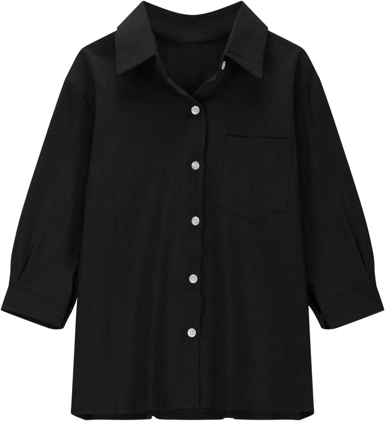 Cotton Linen Shirts for Girls Summer Spring Holiday Tops Casual Loose Fit Breathable Button Down Roll Up Sleeve Shirt