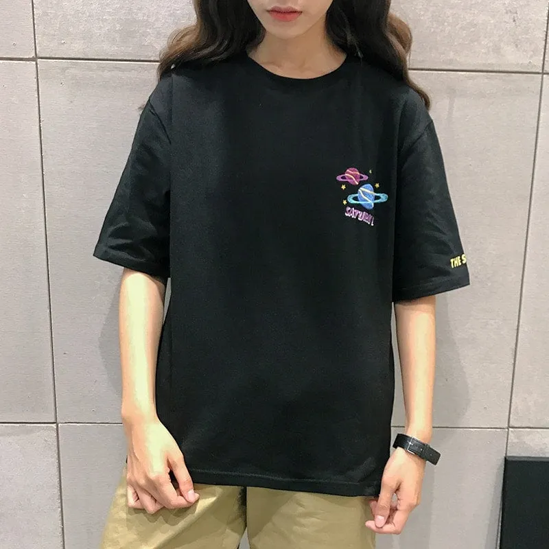 Halajuku Loose Planet Printed T-shirts