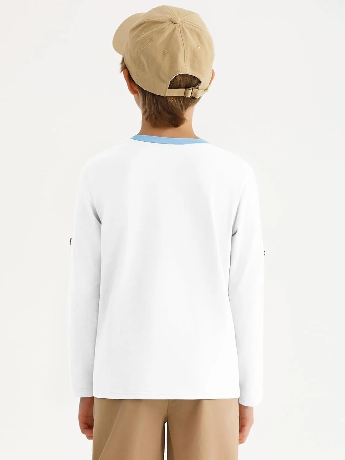 Haloumoning Boys Long Sleeve Shirts Kids Casual Henley Collared T-Shirts Tops Tees 4-14 Years