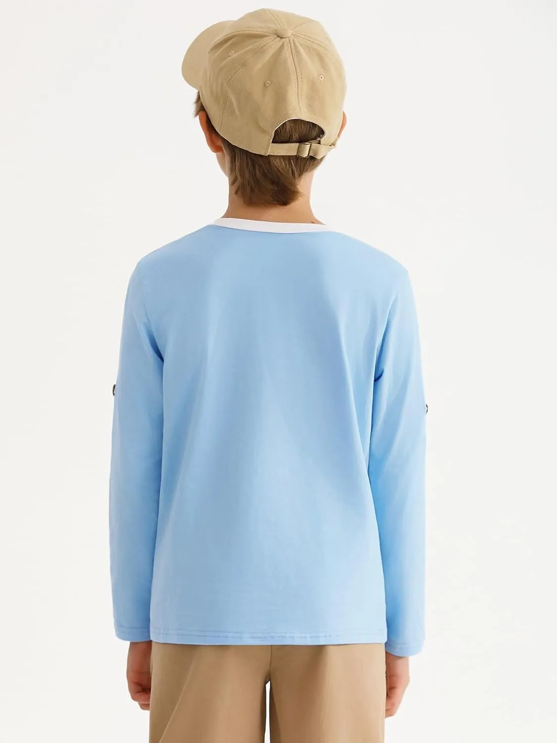 Haloumoning Boys Long Sleeve Shirts Kids Casual Henley Collared T-Shirts Tops Tees 4-14 Years