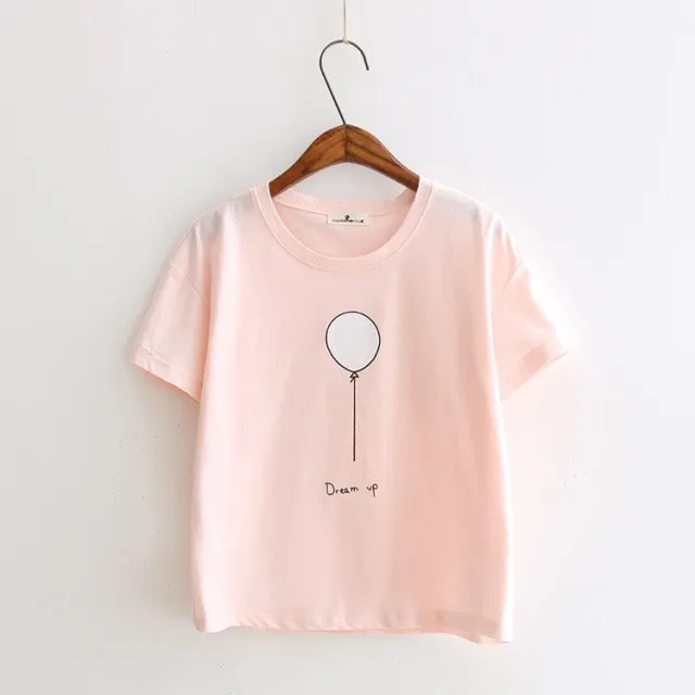 Harajuku Pink Color Print T-Shirts