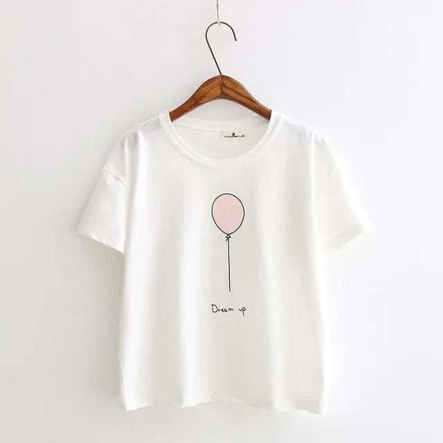 Harajuku Pink Color Print T-Shirts