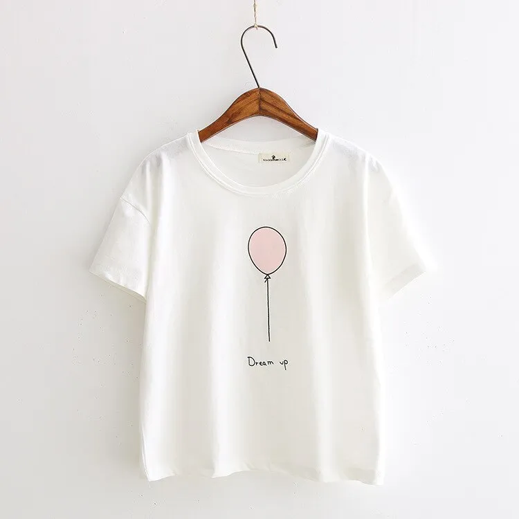 Harajuku Pink Color Print T-Shirts