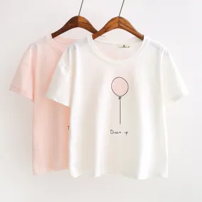 Harajuku Pink Color Print T-Shirts