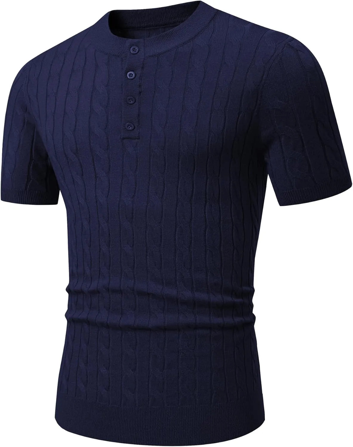 JMIERR Men's Knit Henley Shirts Casual Short Sleeve Button T-Shirt Cable Knitted Polo Shirts Golf Shirt