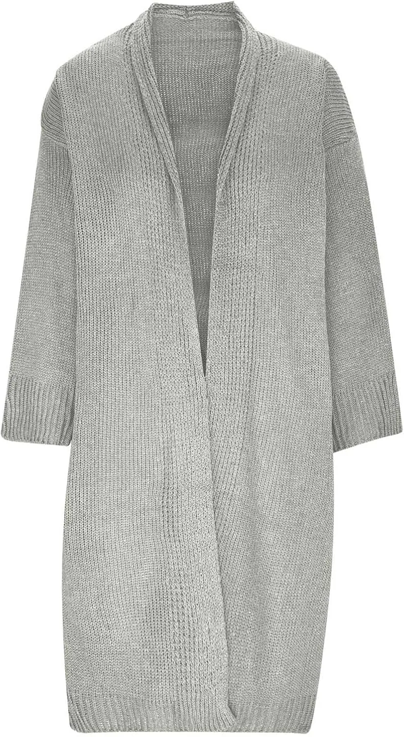 JOAU Women's Long Sleeve Chunky Knit Open Front Sweater Cardigan Loose Fit Lapel Outerwear Fall Winter Casual Long Coat Top