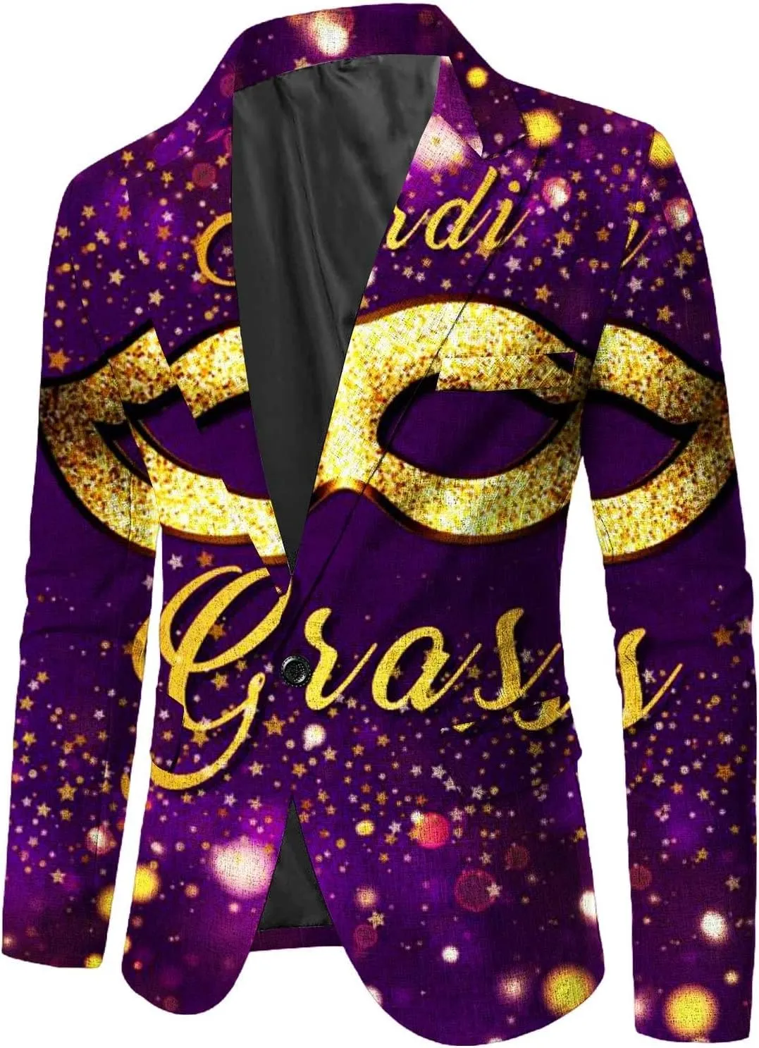 Mardi Gras Blazer for Men Stylish 3D Print Shawl Lapel Slim Fit Jacket Long Sleeve Coat Outwear for Party Dinner Festival