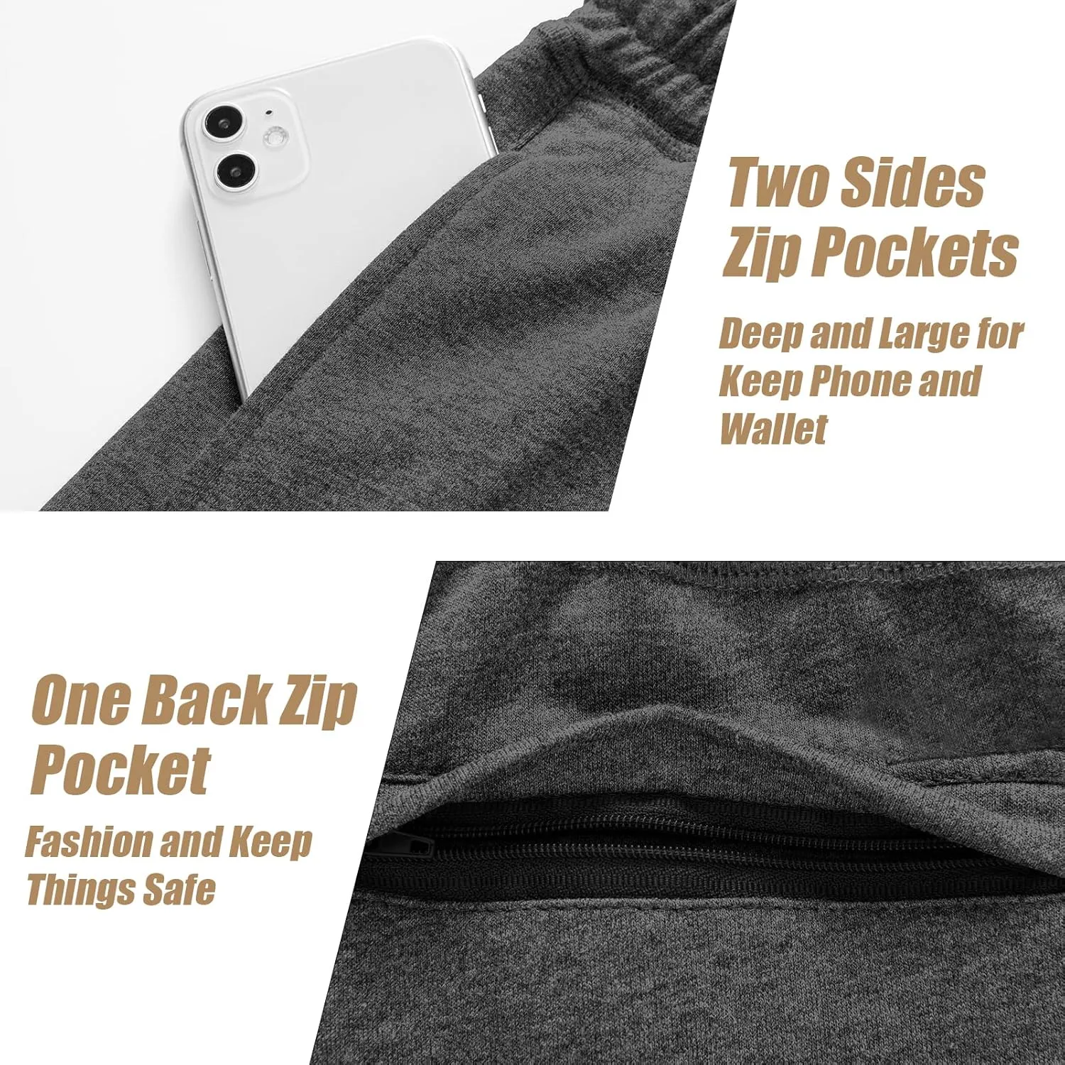 Men's 5.5" Athletic Gym Shorts Cotton Sweat Shorts with Zipper Pockets Workout Jogger Shorts