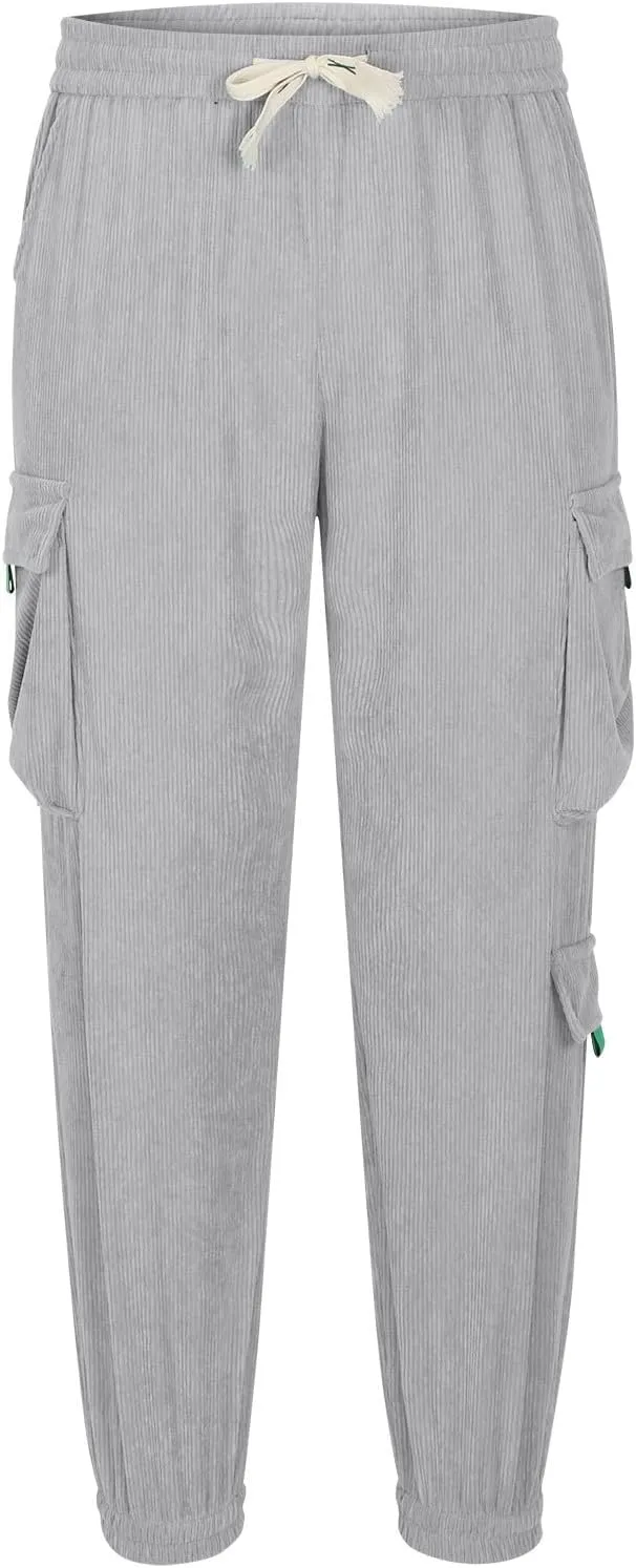 Mens Casual Cargo Pants Stylish Drawstring Athletic Joggers Pant Casual Elastic Waist Plain Cinch Bottom Sweatpants
