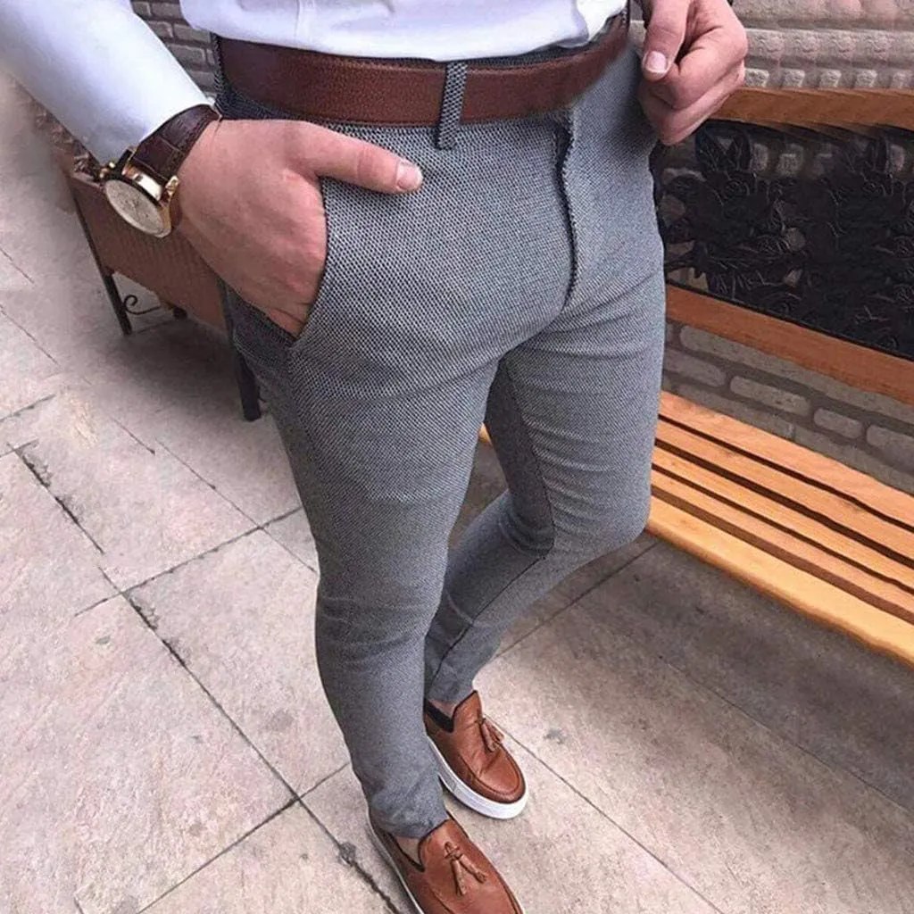 Men's Casual Plaid Dress Pants Stretch Flat-Front Suit Pant Slim Fit Ankle Length Pencil Tapered Trousers with Pockets
