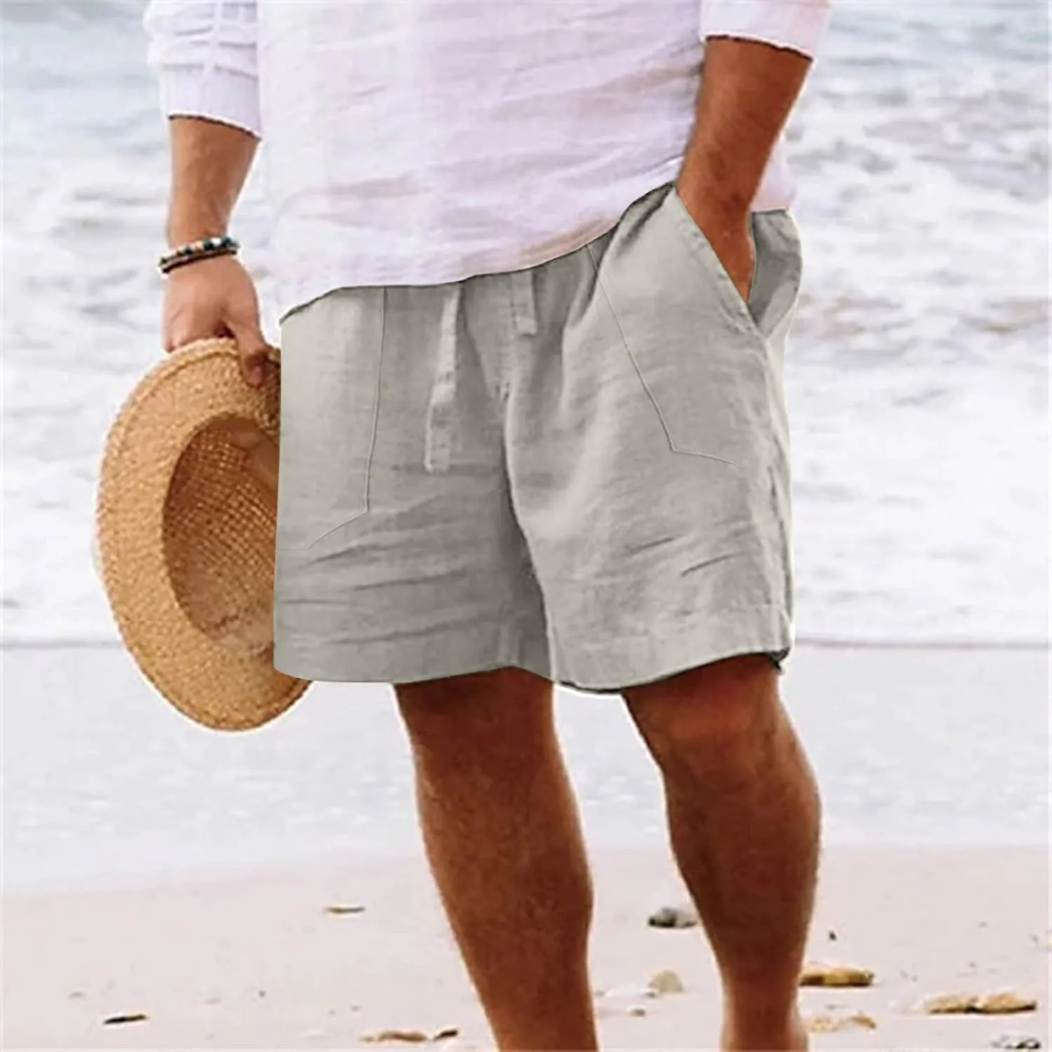 Men's Cotton and Linen Casual Shorts Quick Dry Spring and Summer Cotton Linen Loose Plus Size Summer Beach Shorts