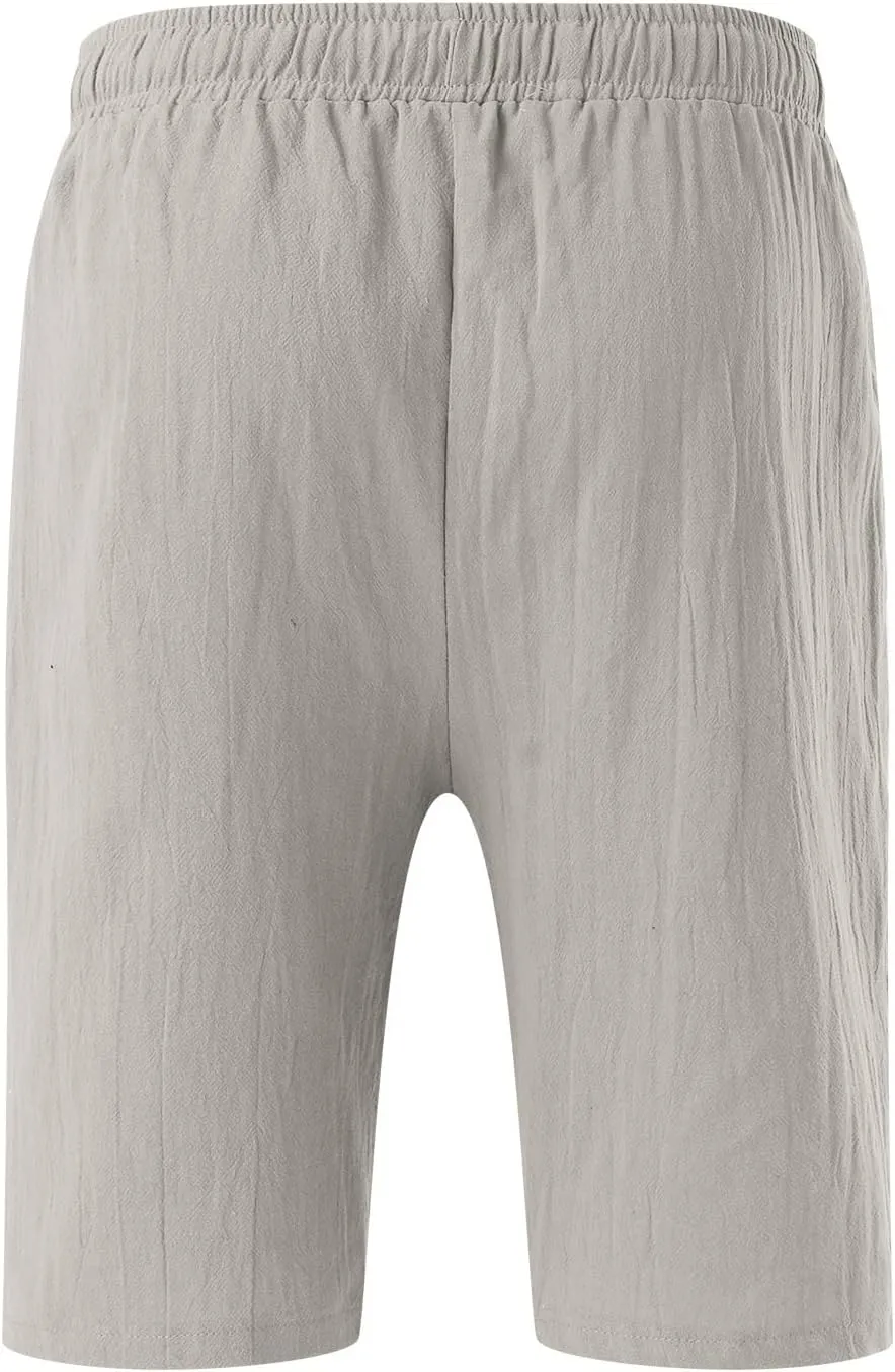 Men's Cotton and Linen Casual Shorts Quick Dry Spring and Summer Cotton Linen Loose Plus Size Summer Beach Shorts