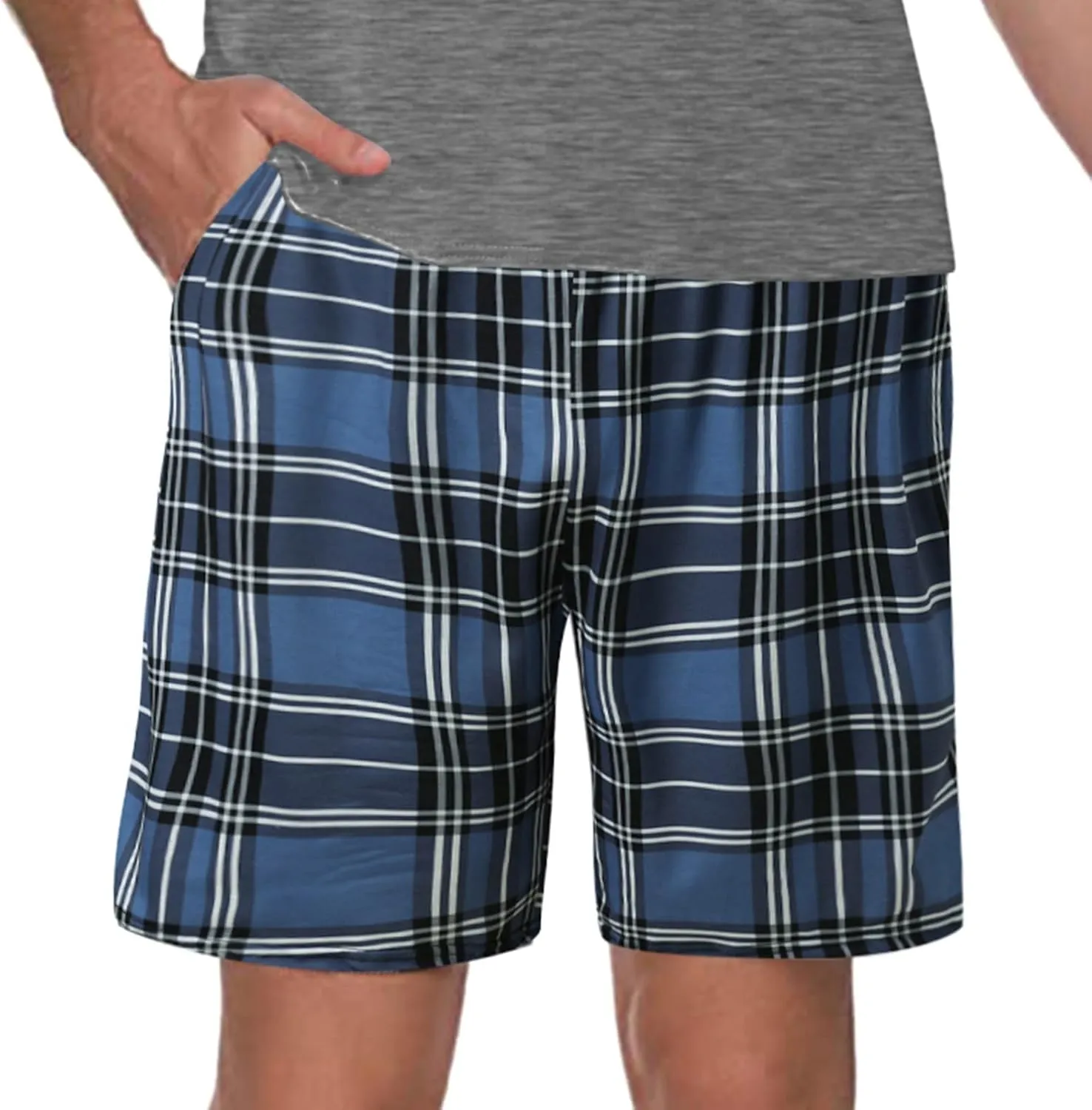 Men's Cotton Pajama Sleep Shorts Flannel Super Soft Cotton Plaid Shorts with Pockets and Drawstrings Sleep and Lounge