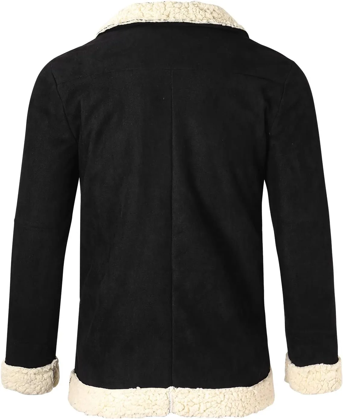 Mens Fleece Lined Jackets Retro Suede Bomber Jacket Zip Long Sleeve Warm Winter Overcoats Sherpa Faux Leather Trucker Jackets