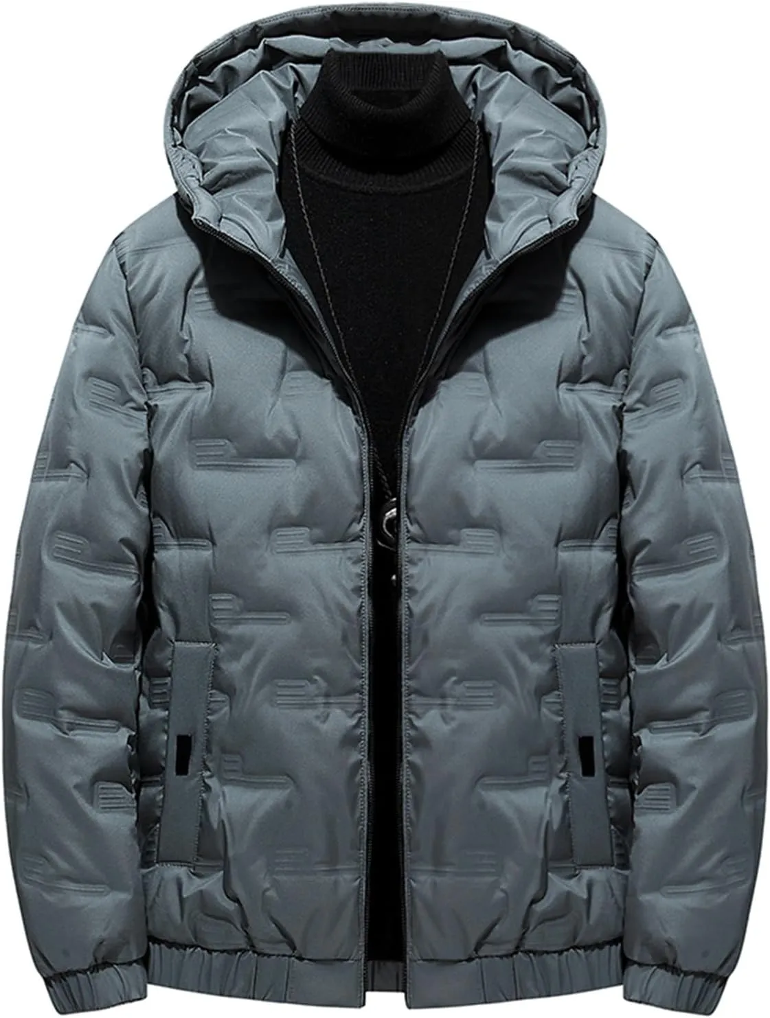 Men's Packable Lightweight Windproof Puffer Jacket Full Zip Up Quilted Winter Hooded Down Jackets Warm Padded Coat