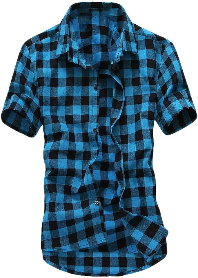 Mens Western Cowboy Short Sleeve Pearl Snap Casual Plaid Work Shirts Casual Summer Button Down Gingham Dress Shirts