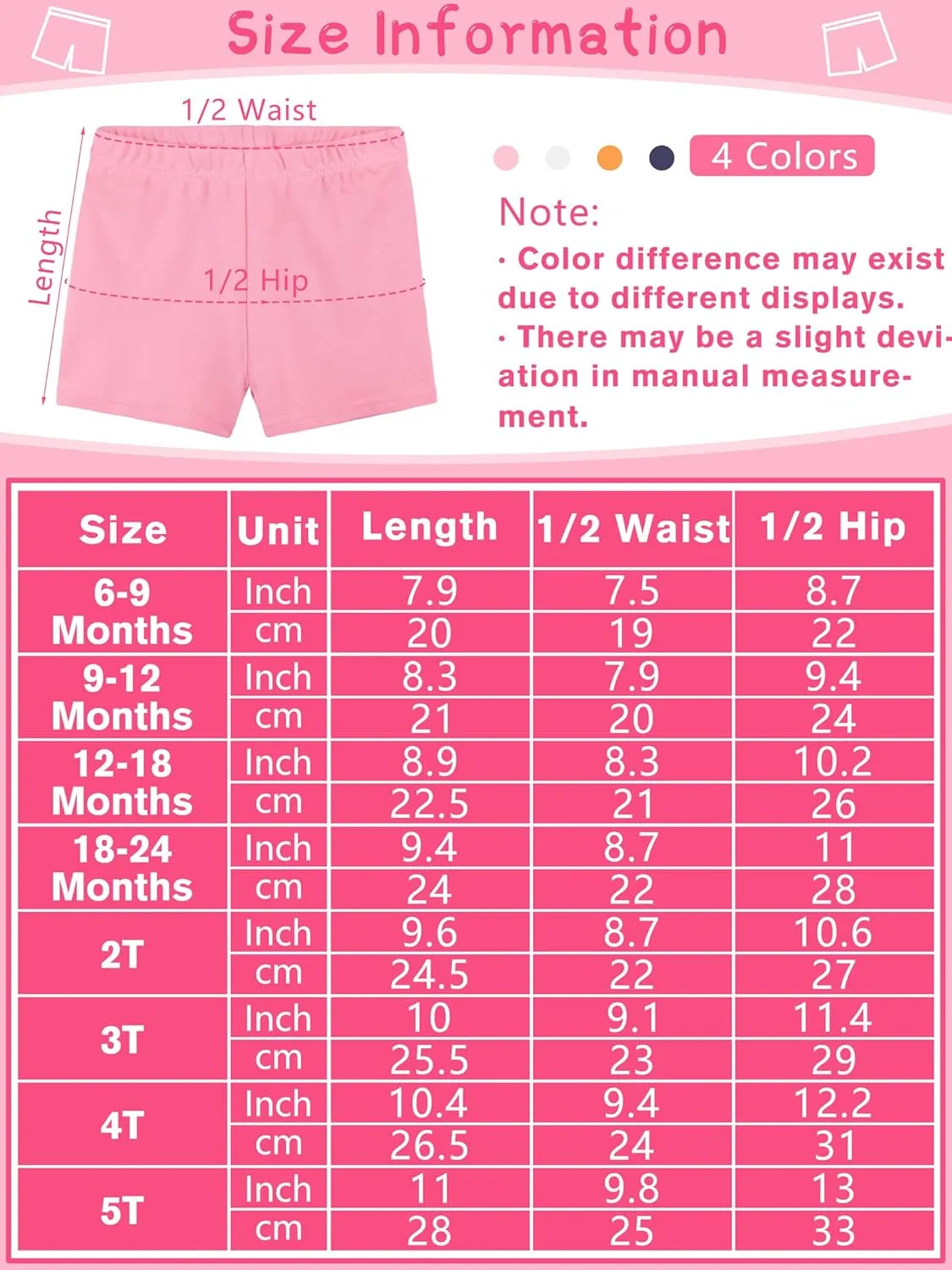 Resinta 4 Pack Baby and Toddler Girls' Cotton Bike Shorts Solid Cotton Bike Shorts Soft Pull-On Safety Shorts for Daily Wear