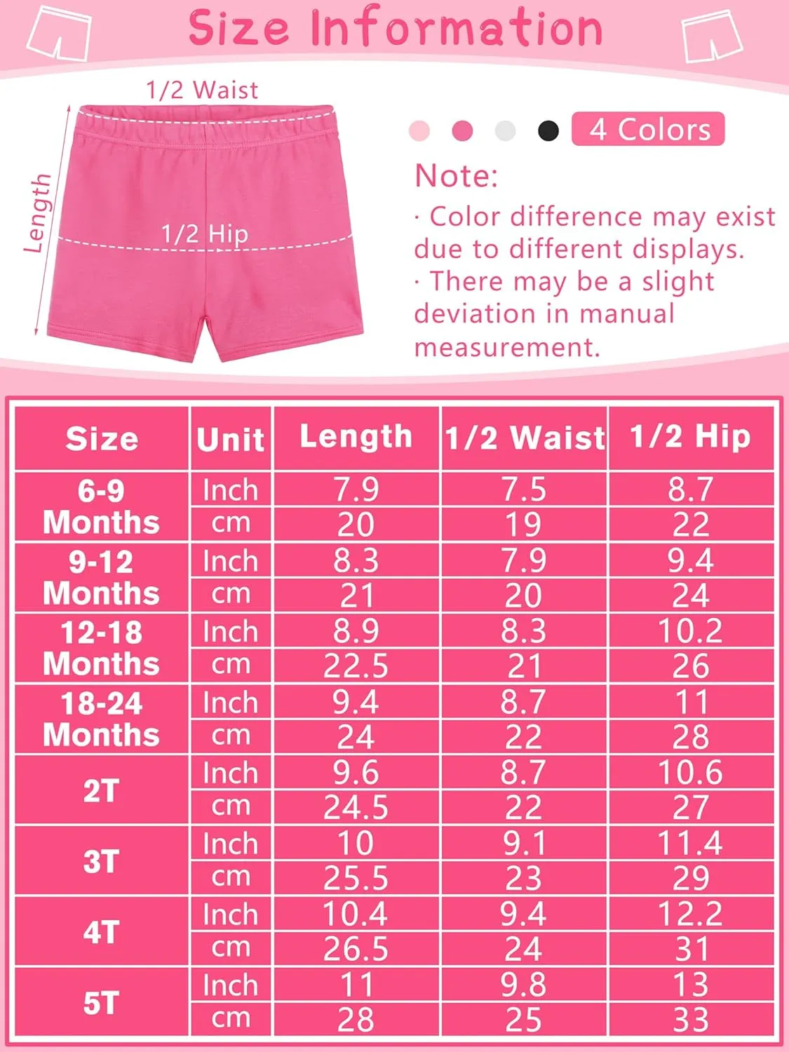 Resinta 4 Pack Baby and Toddler Girls' Cotton Bike Shorts Solid Cotton Bike Shorts Soft Pull-On Safety Shorts for Daily Wear
