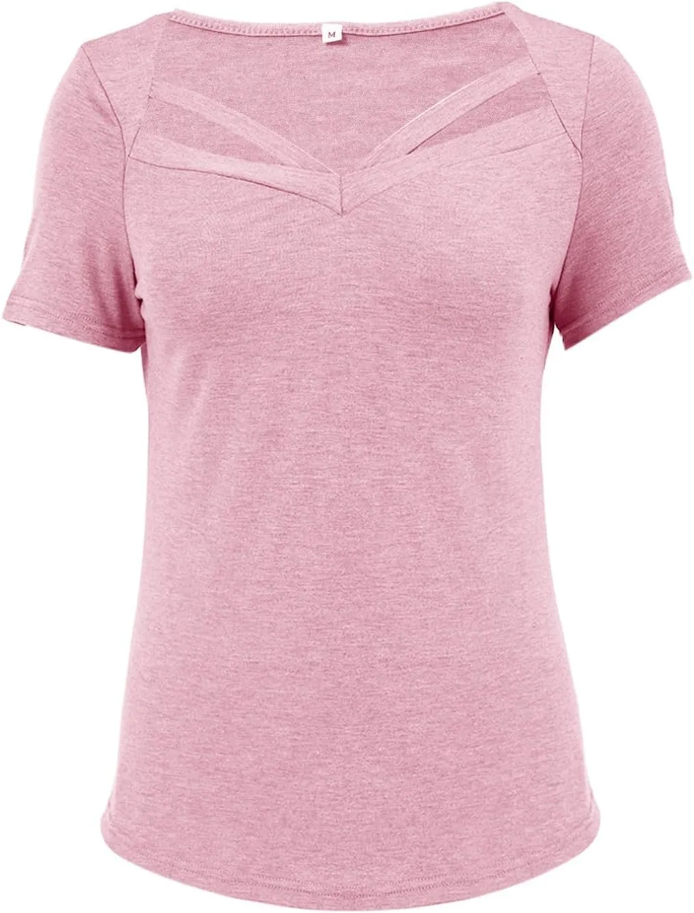 Short Sleeve Shirts for Women Vneck Hollow Crossed Solid Color Tshirts Casual Fashion Breathable Comfy Vacation Tees