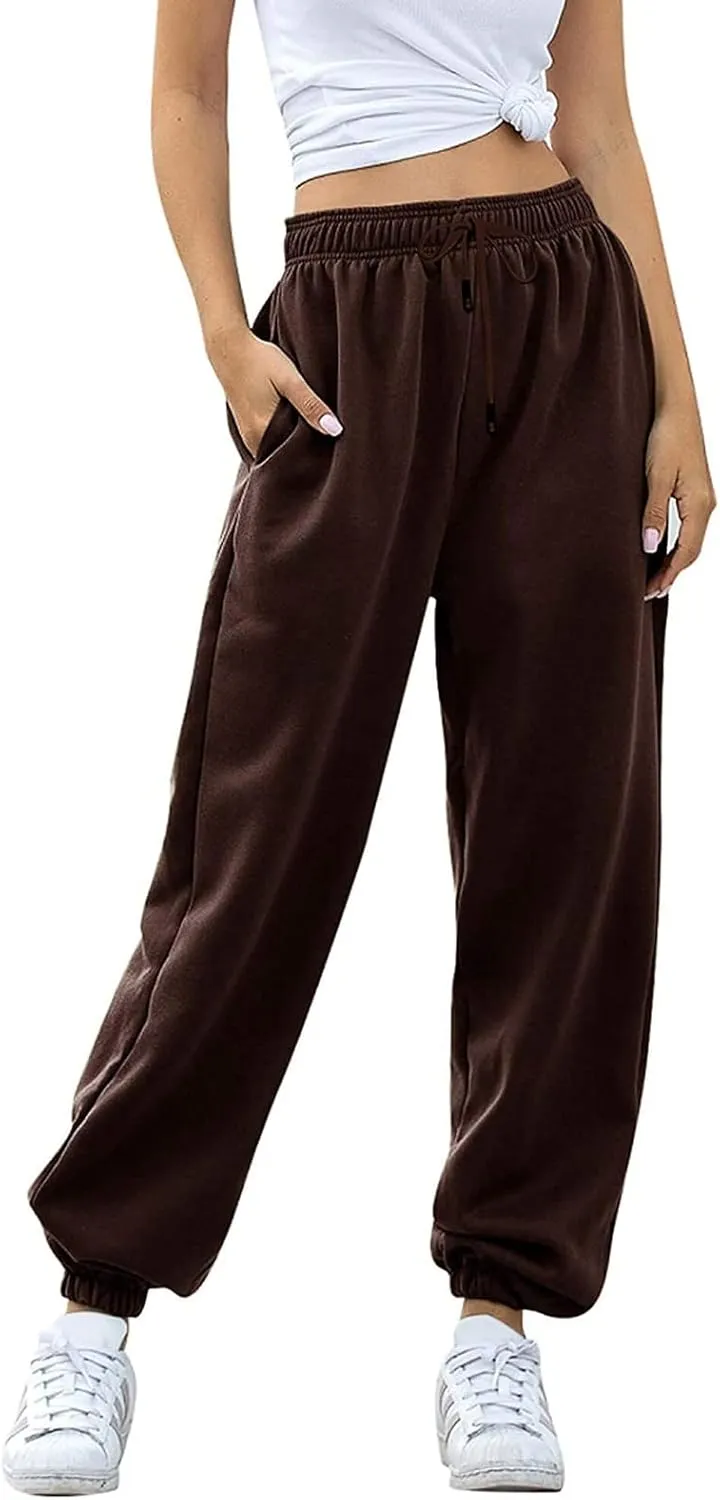 Sweatpants Woman Baggy Wide Leg High Waisted Drawstring Joggers Casual Fleece Lined Sweatpant Fall Winter Pants