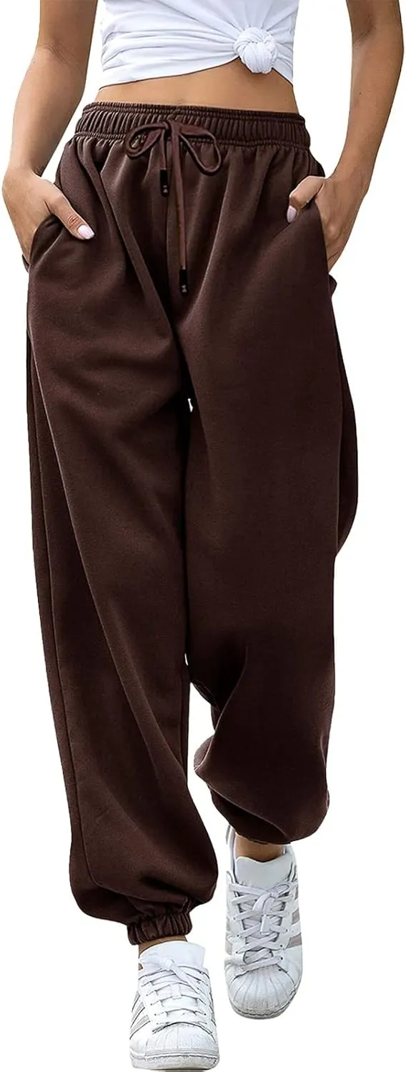 Sweatpants Woman Baggy Wide Leg High Waisted Drawstring Joggers Casual Fleece Lined Sweatpant Fall Winter Pants