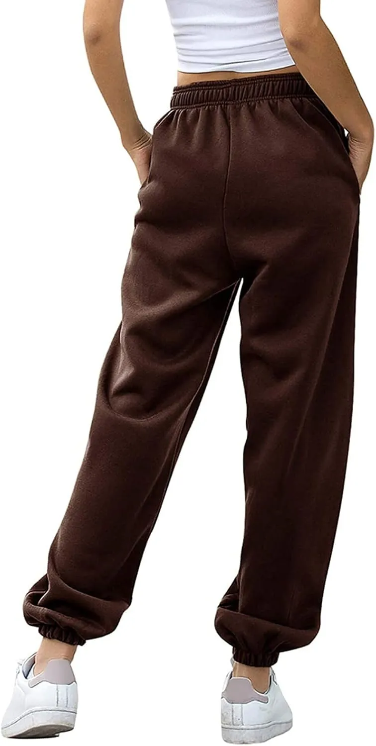 Sweatpants Woman Baggy Wide Leg High Waisted Drawstring Joggers Casual Fleece Lined Sweatpant Fall Winter Pants