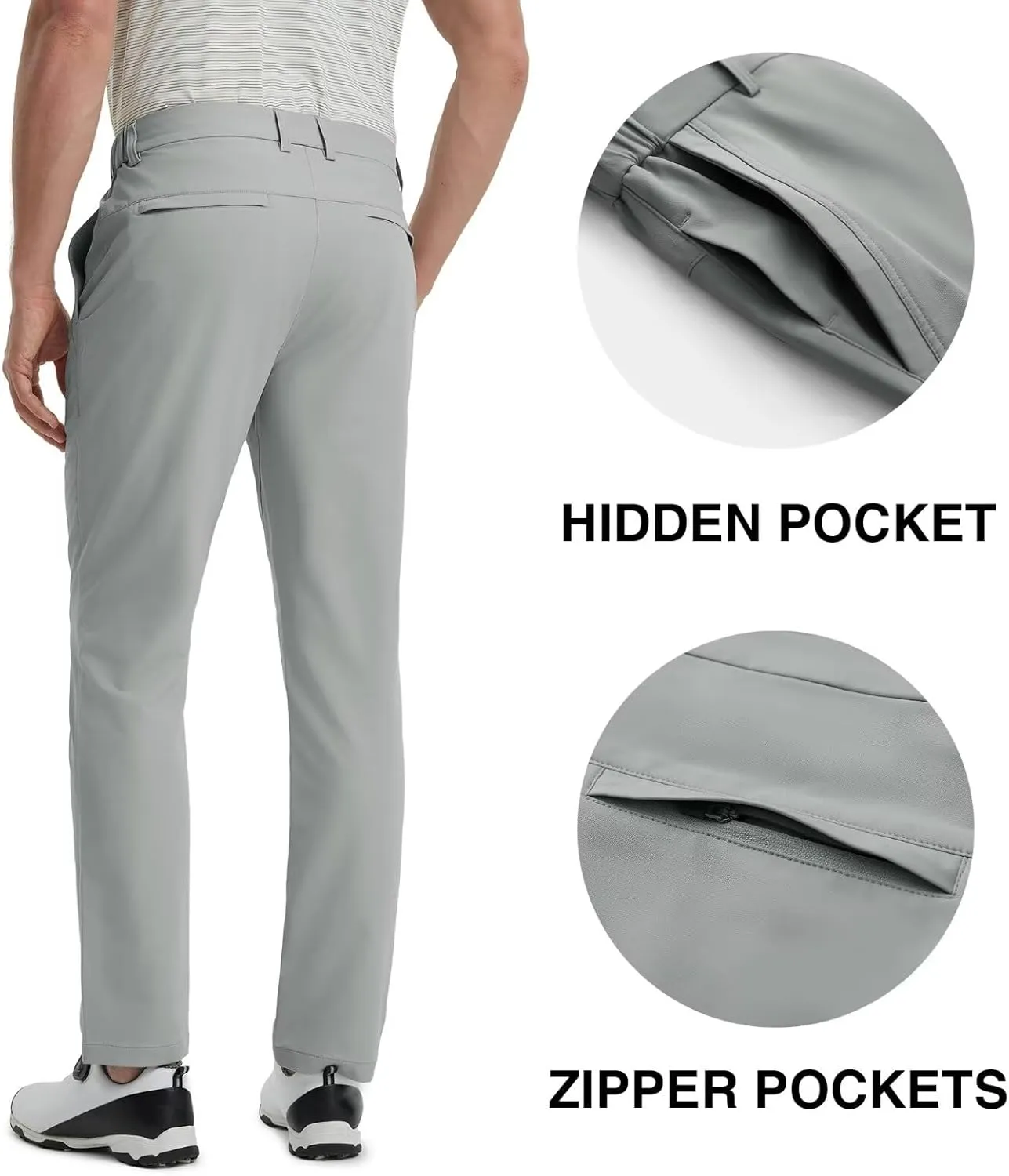 VEBOON Mens Golf Pants Stretch 30"/32"/34" Water-Resistant Lightweight Stretch Casual Flat Front Dress Pants with 5 Pockets