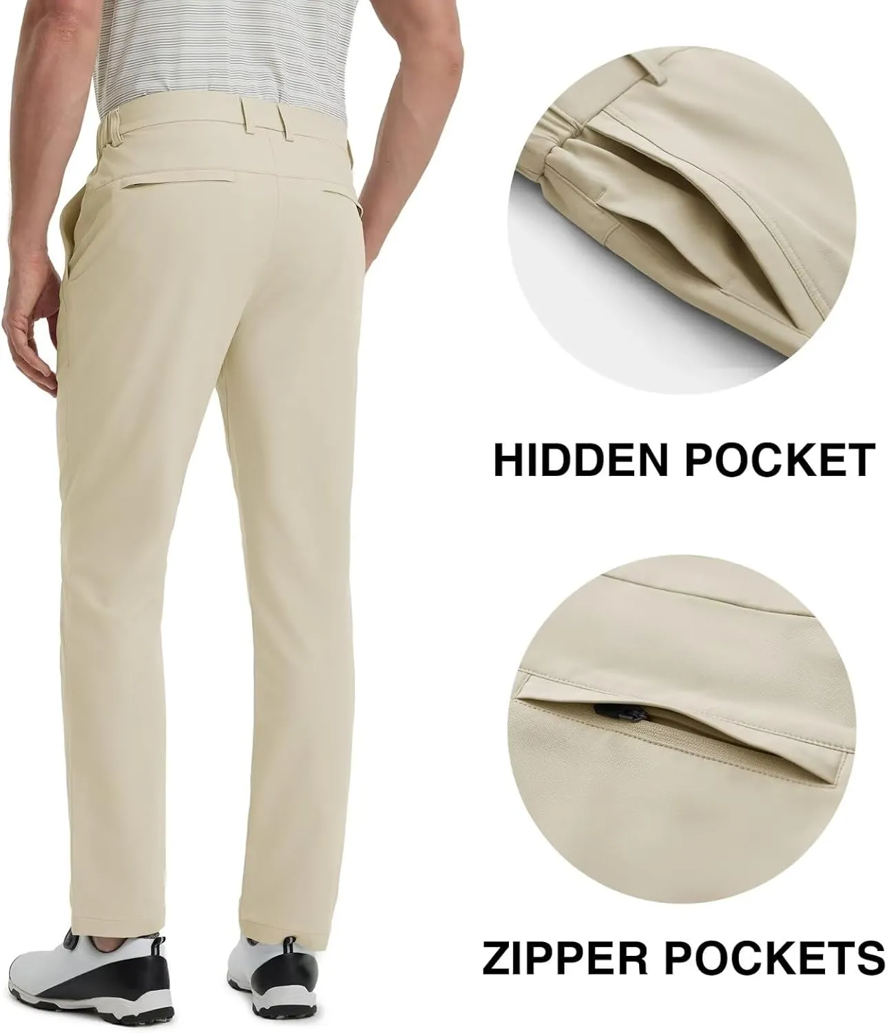 VEBOON Mens Golf Pants Stretch 30"/32"/34" Water-Resistant Lightweight Stretch Casual Flat Front Dress Pants with 5 Pockets