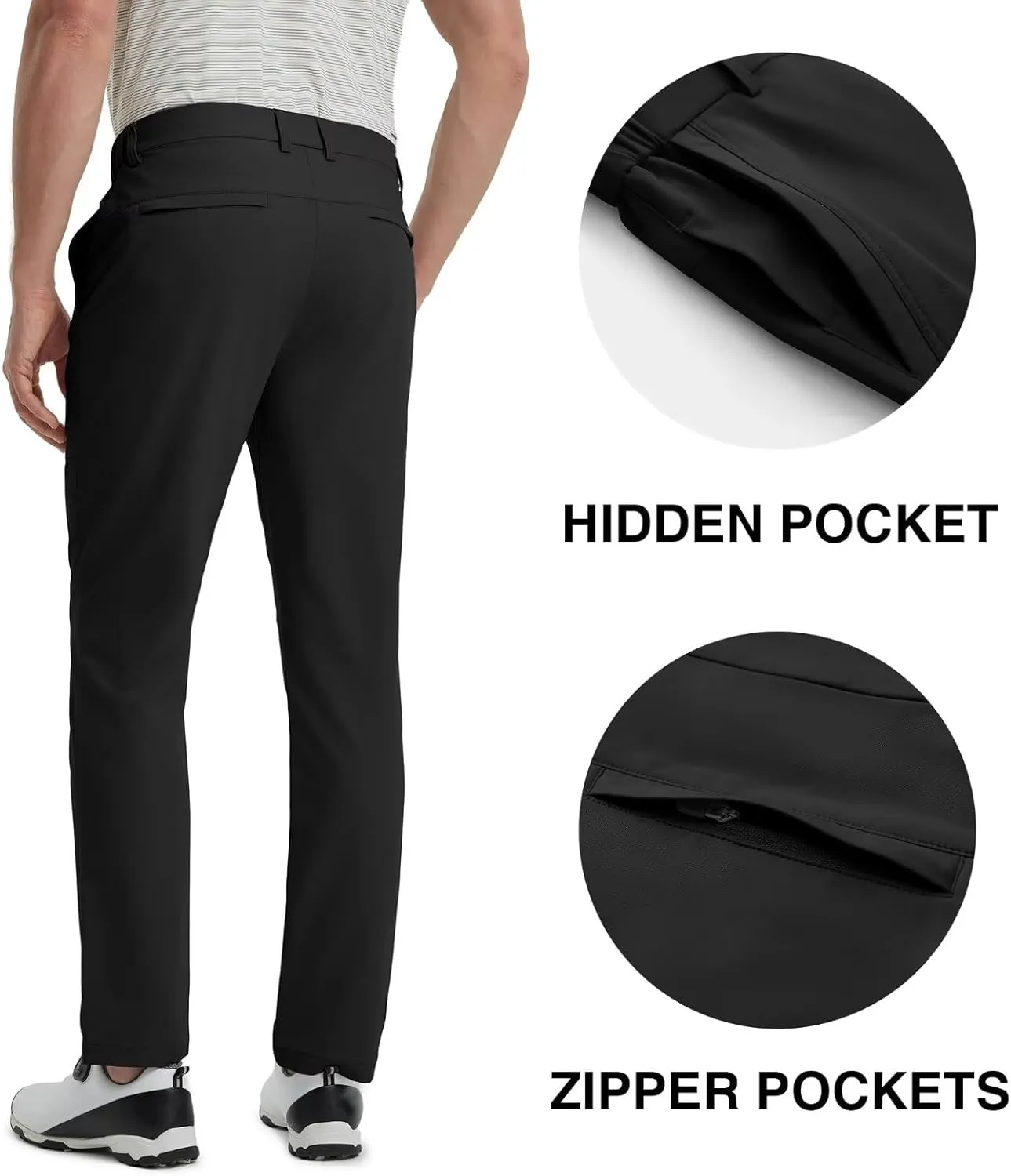 VEBOON Mens Golf Pants Stretch 30"/32"/34" Water-Resistant Lightweight Stretch Casual Flat Front Dress Pants with 5 Pockets
