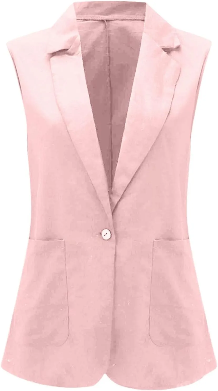 Womens Casual Business Blazer Sleeveless Lightweight Fully-Lined Work Office Vest Summer Waistcoat with Pockets 2025