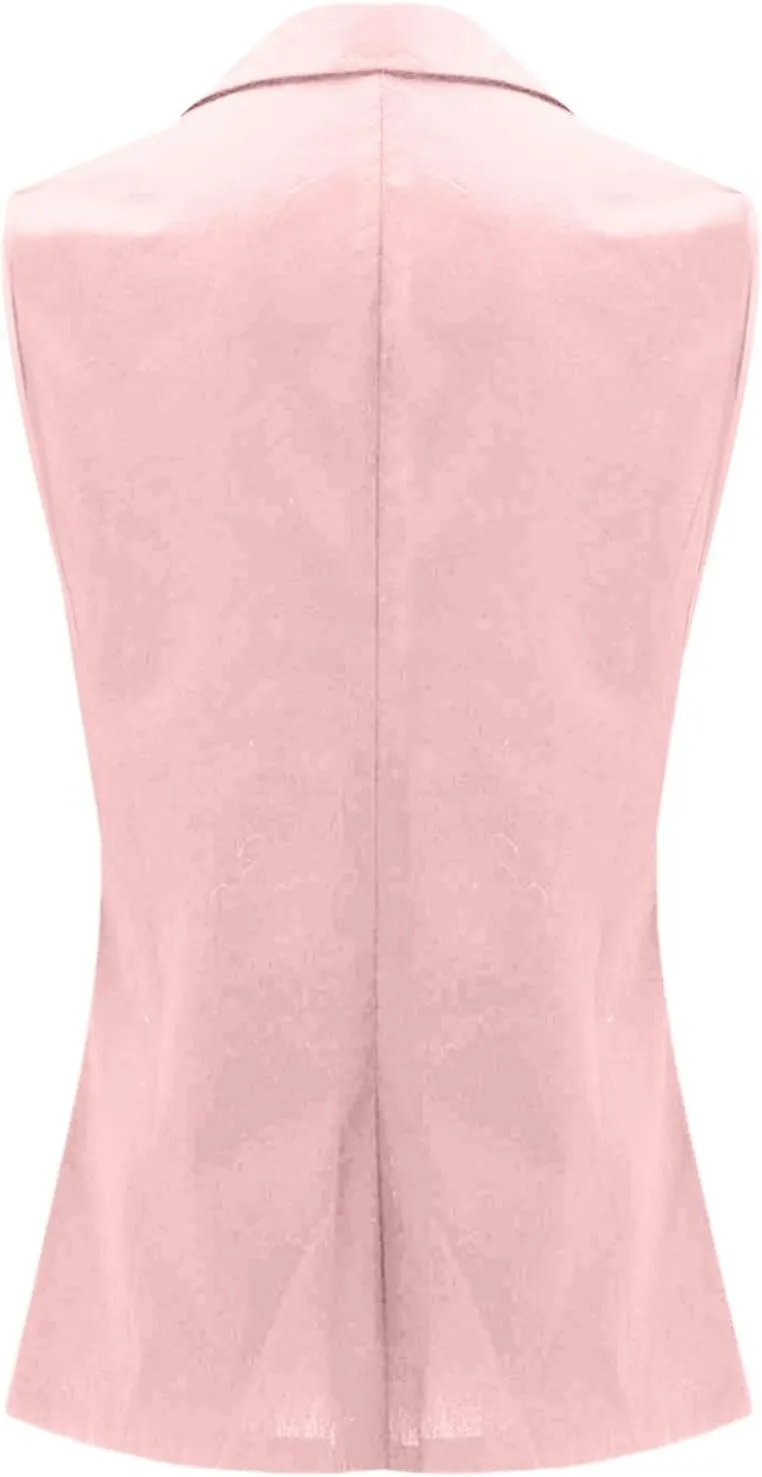 Womens Casual Business Blazer Sleeveless Lightweight Fully-Lined Work Office Vest Summer Waistcoat with Pockets 2025