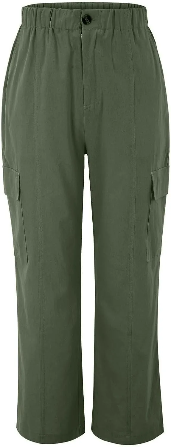 Women's Cotton Linen Trousers High Waist Straight Leg Pants Casual Combat Cargo Pant Stretch Lounge Sweatpants Vintage