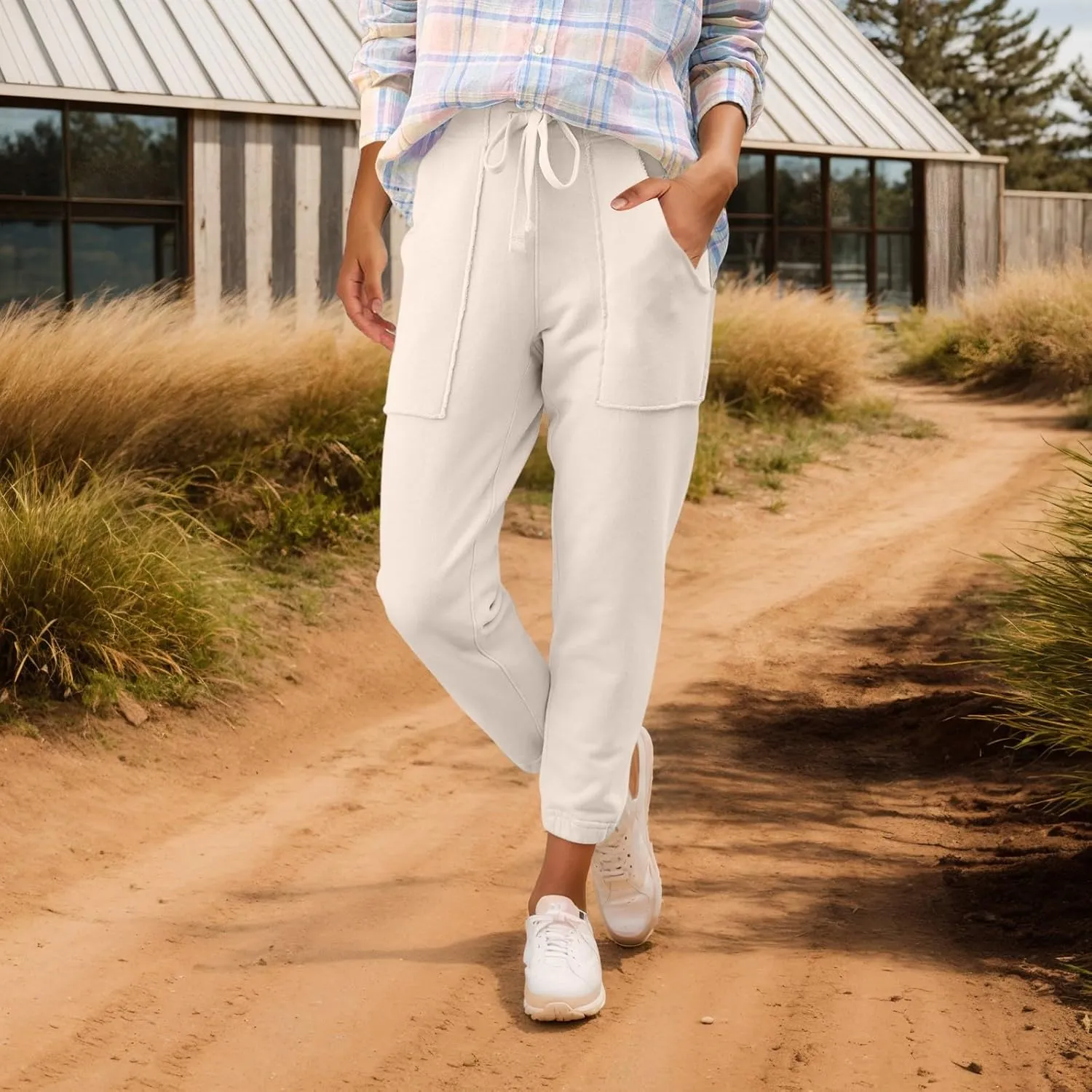 Womens Joggers with Pockets Drawstring High Waisted Fleece Lined Sweatpants Casual Athletic Works Harem Ankle Pants