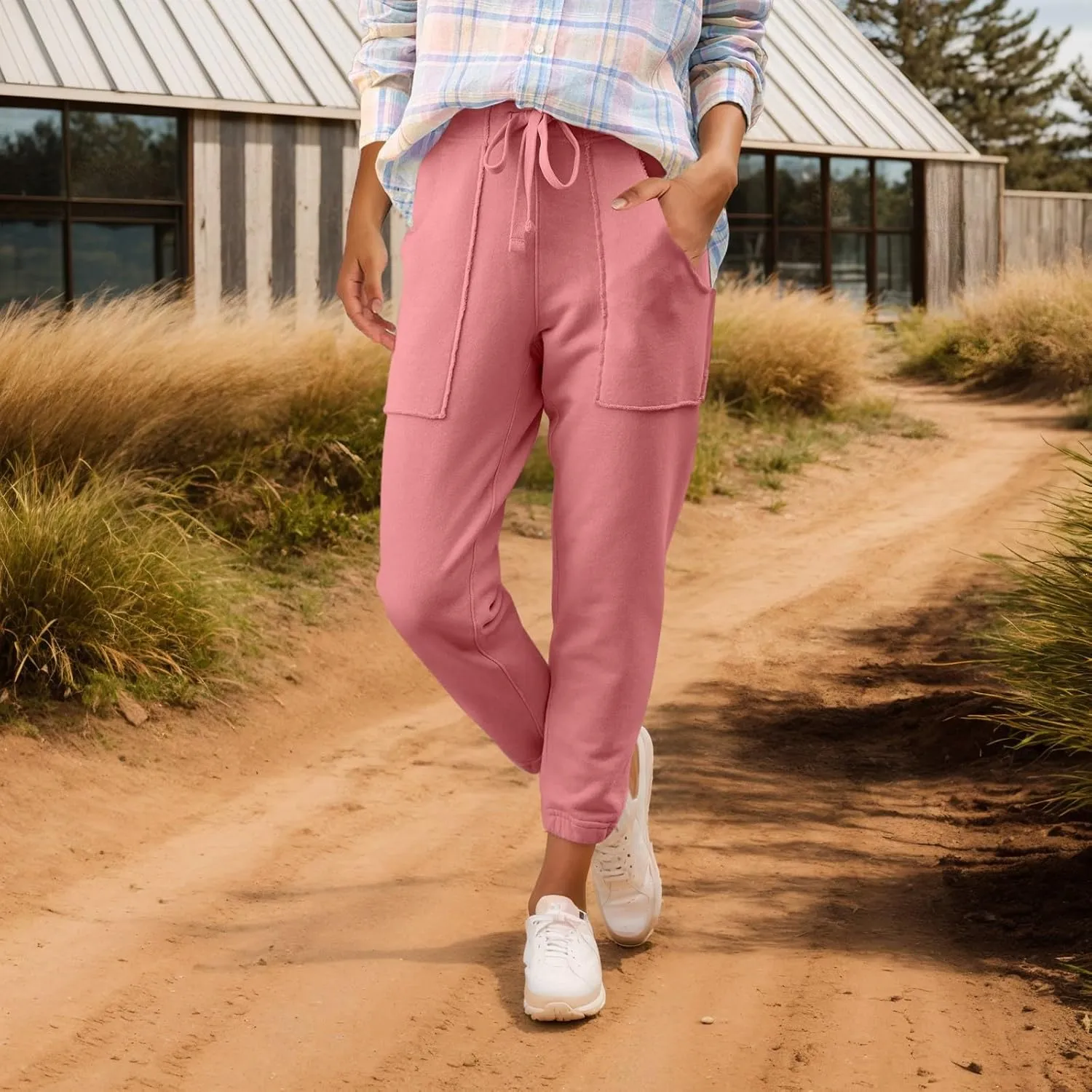 Womens Joggers with Pockets Drawstring High Waisted Fleece Lined Sweatpants Casual Athletic Works Harem Ankle Pants