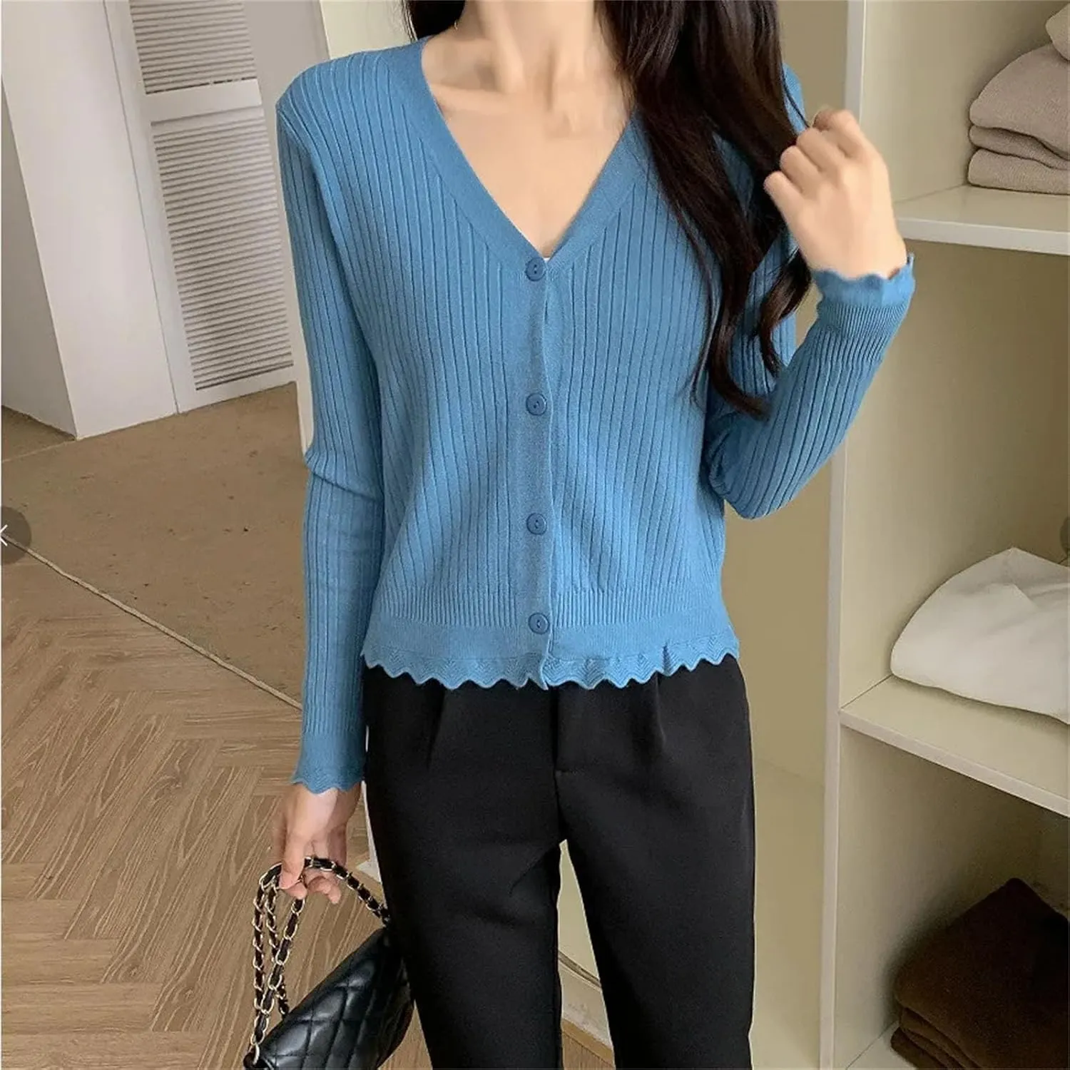 Women's Lightweight Open-Front Cardigan Sweater Long Sleeve Open Front Cardigans Chunky Knit Draped Sweaters Outwear