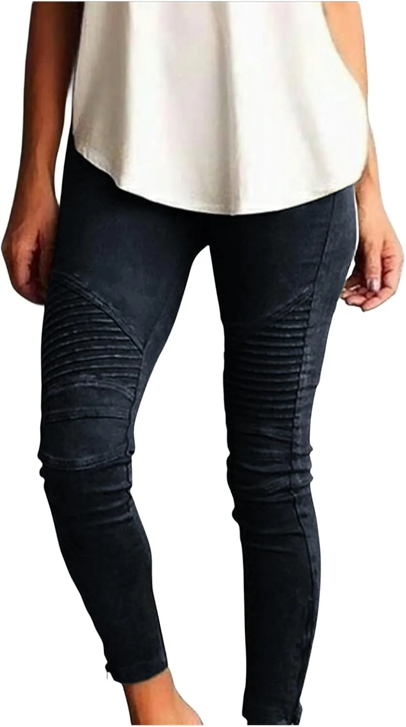 Womens Skinny Moto Jegging Jeans Denim Slim Fit Mid Rise Stretch Pencil Pants Casual Fashion Comfy Pull-On Ankle Pants