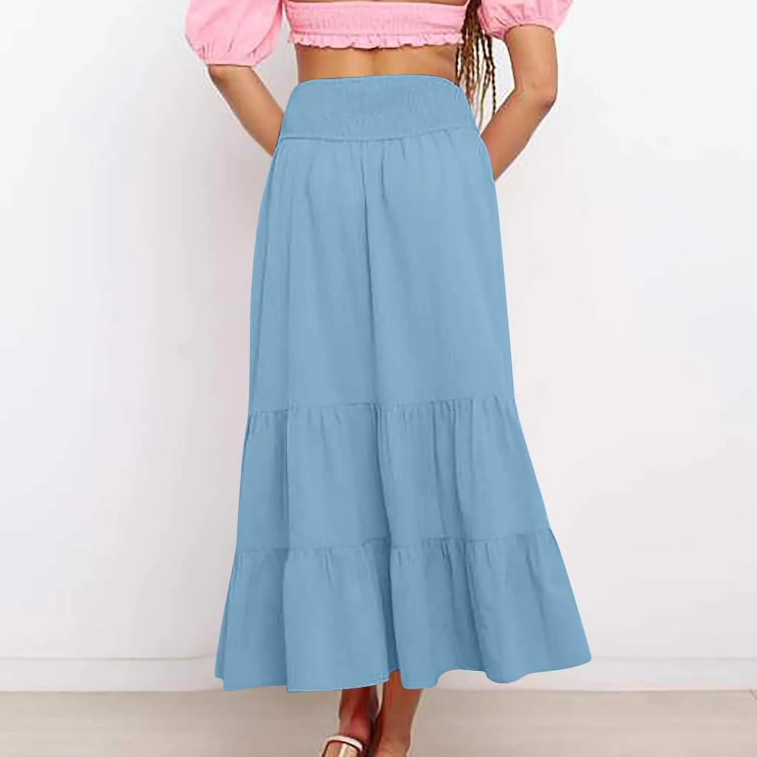Women’s Summer Boho Skirts Ruffle Flowy Swing Tiered A-Line Maxi Skirt Elastic Waist Cute Beach Dress 2025 Trendy