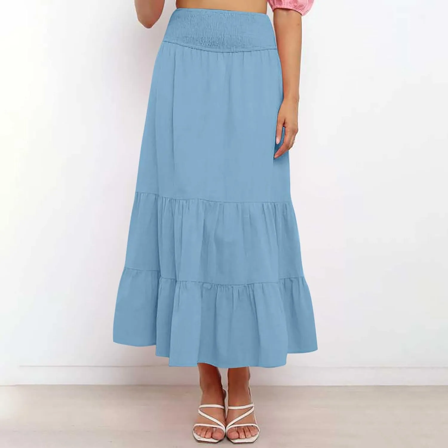 Women’s Summer Boho Skirts Ruffle Flowy Swing Tiered A-Line Maxi Skirt Elastic Waist Cute Beach Dress 2025 Trendy