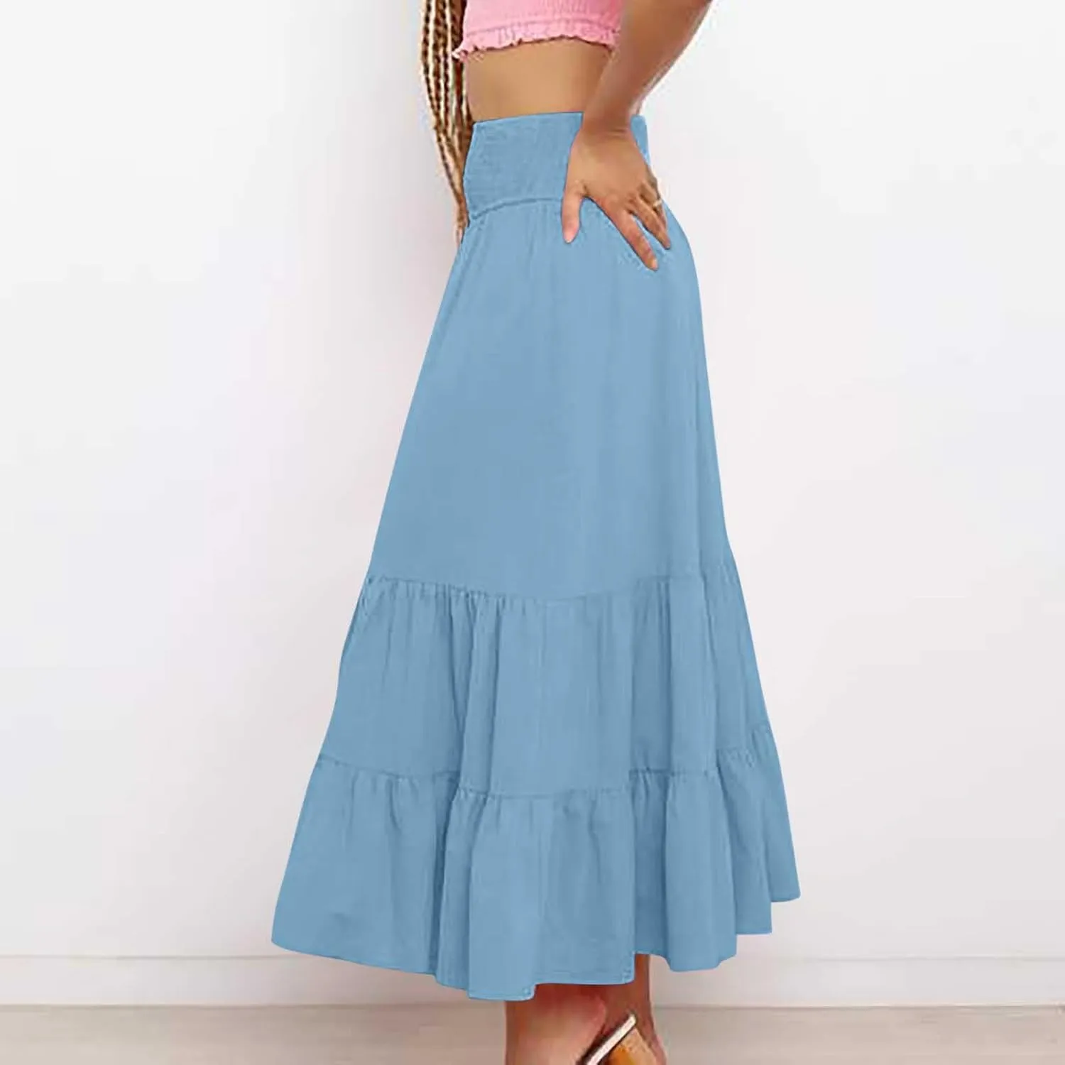 Women’s Summer Boho Skirts Ruffle Flowy Swing Tiered A-Line Maxi Skirt Elastic Waist Cute Beach Dress 2025 Trendy