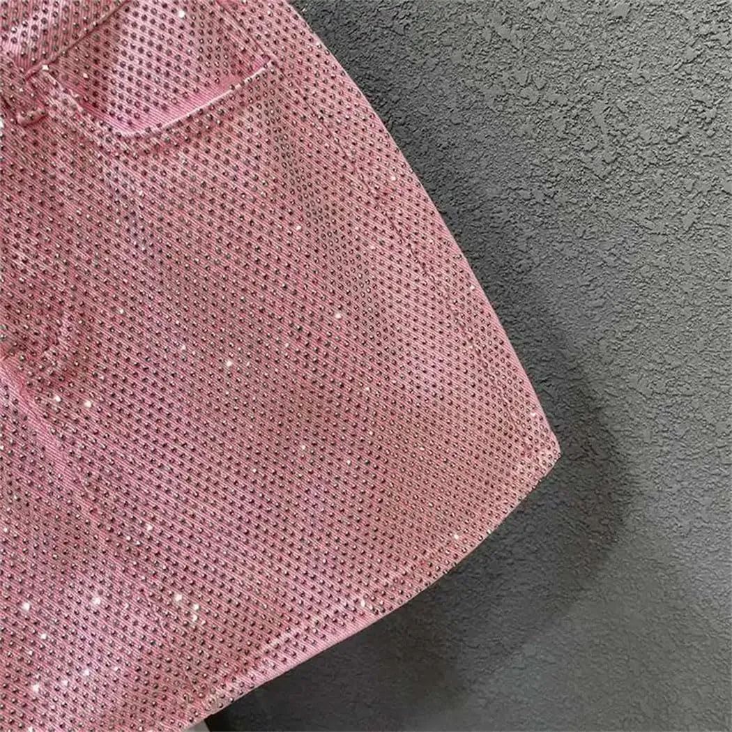 Women's Summer Denim Skirt Diamonds Splice High Waist Slim Wrap Hip Skirt with Breathable Lining
