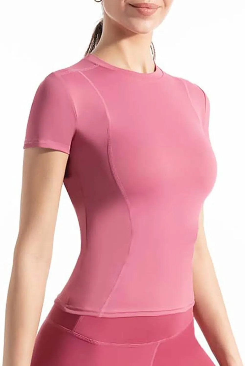 Yoga Tshirts for Women Workout Fitness Tops Thin Lightweight Breathable Summer Solid Color Crewneck Short Sleeve Tees