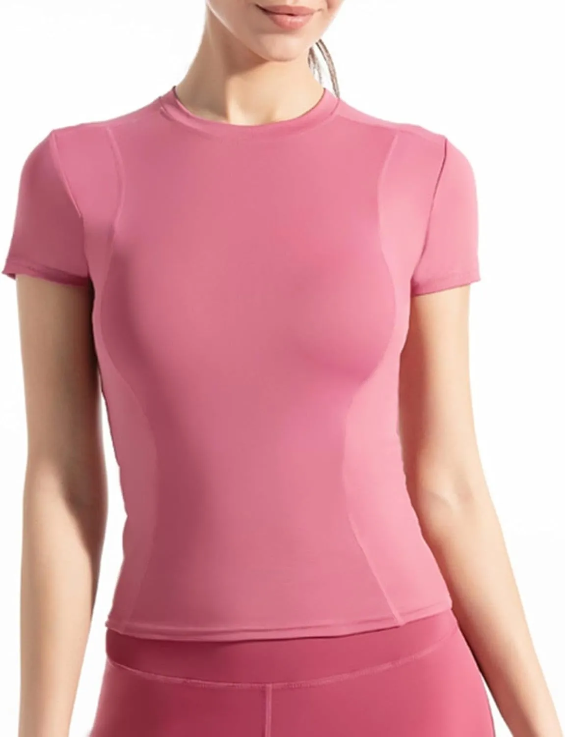 Yoga Tshirts for Women Workout Fitness Tops Thin Lightweight Breathable Summer Solid Color Crewneck Short Sleeve Tees